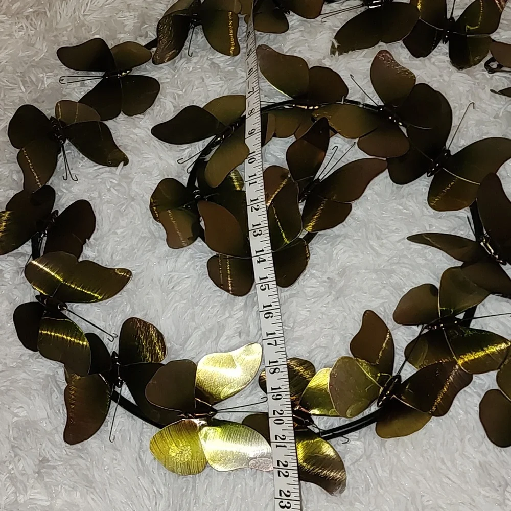 Vintage Gold / Dark Green / Brow Metal Butterfly Wall Decor,